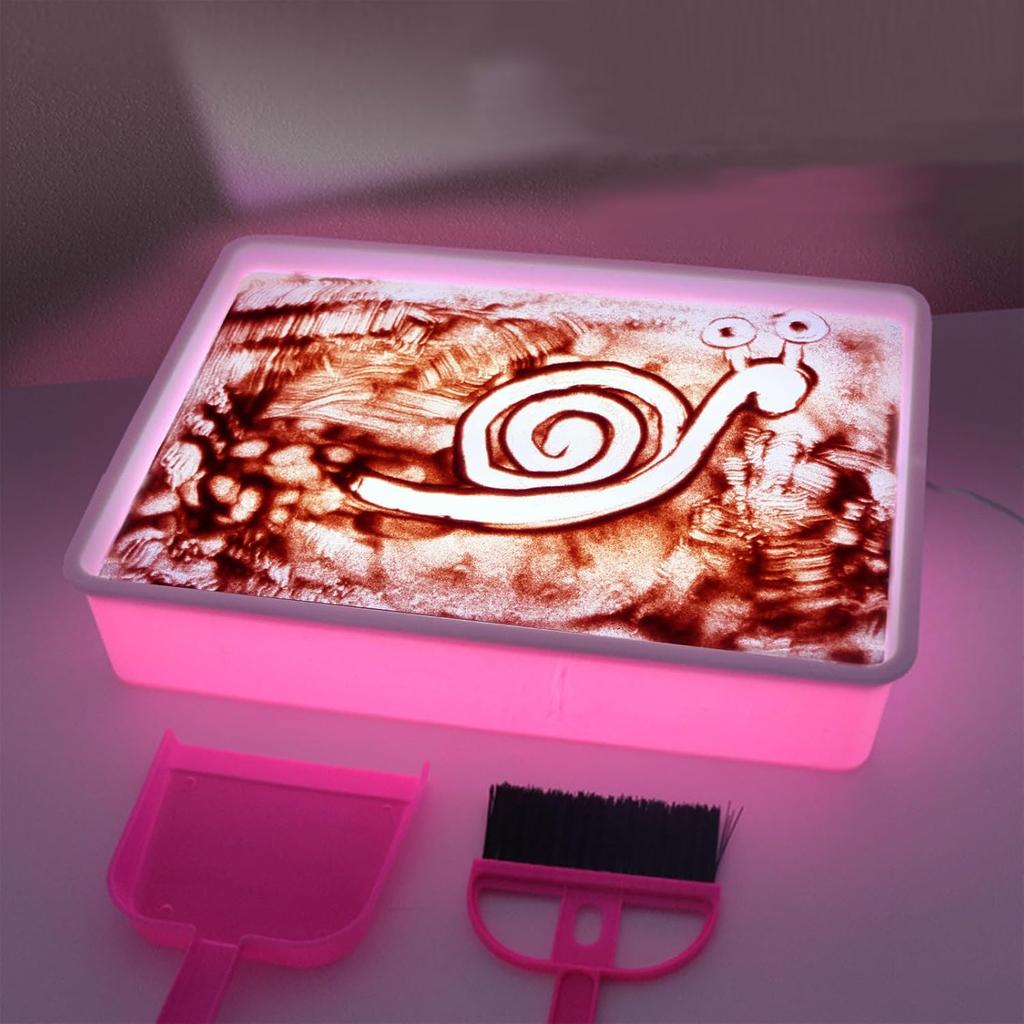 Glow-in-the-Dark Sand Art Kit for Kids, 7-Color Adjustable LED Light Box, Creative Drawing Toy, 40x28x9cm