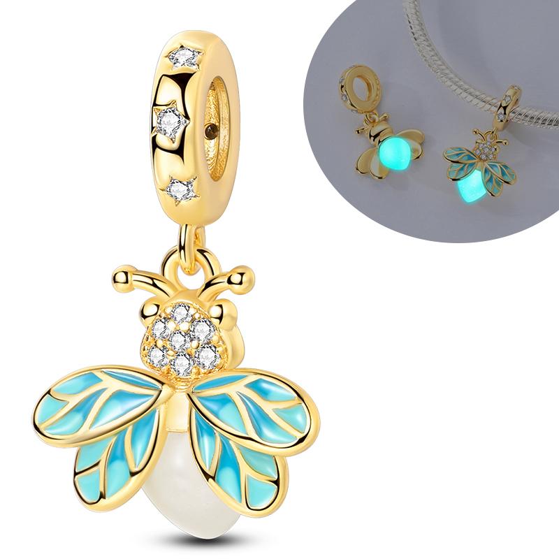 Luminous 925 Silver Firefly Pendant Charm for Bracelet Making Fashion Jewelry DIY Gift