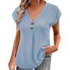 Spring and Summer Large-size Women's Clothing, New European and American Tops, Solid Color Buttons V-neck Short Sleeves for Women