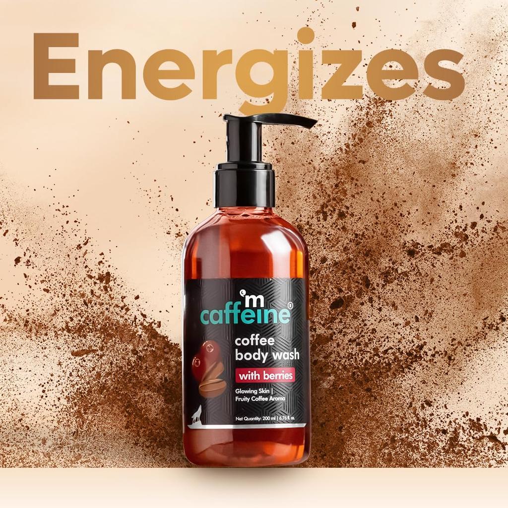 mCaffeine Coffee Body Wash With Berries De Tan Deep Cleansing Shower Gel For Skin Types Energizing Fruity Aroma 200 Ml