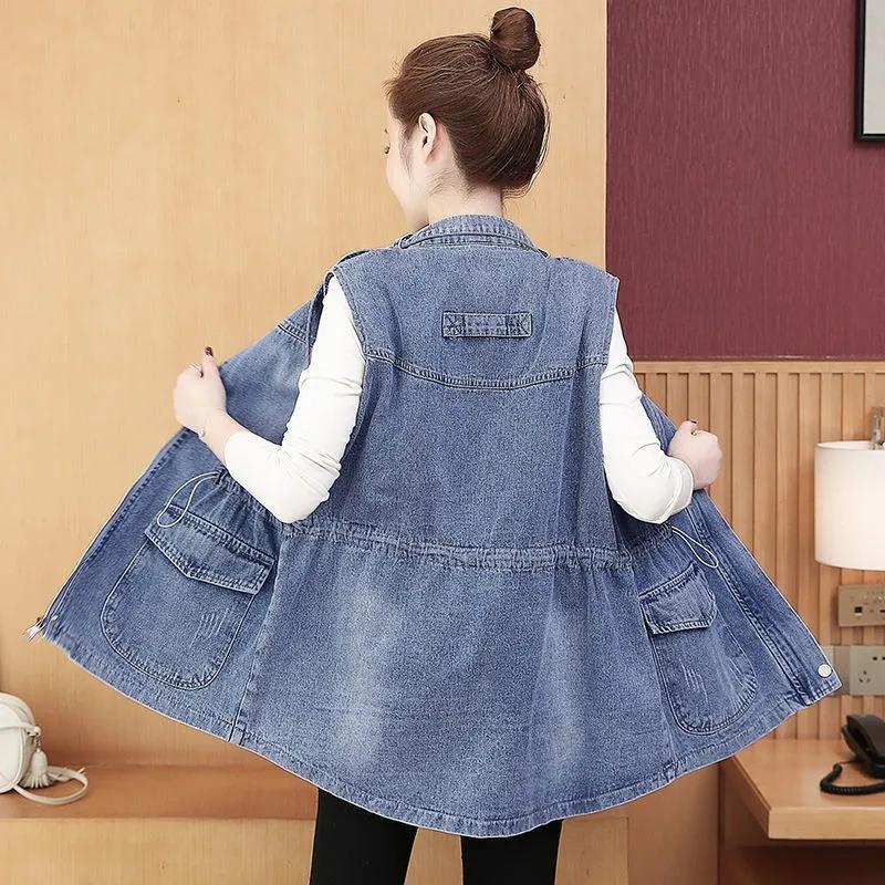 Damen Denim Weste Jacke Frühling und Herbst Mode Mittellange Version Damenmantel Ärmellos Damen Cowboy Tanktop XXL