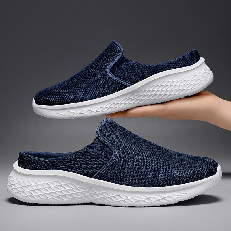 Mesh Open Back Casual Shoes Half Shoes for Men Mules Platform Closed-toe Loafers Slippers Summer Slides Sandal Slip On Flats
