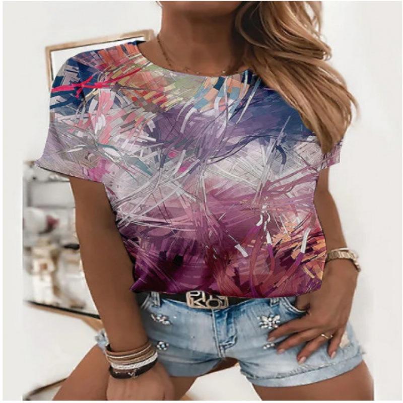 Haut à col rond pour femme, tempérament, vêtements de travail, imprimé floral 3D, col rond