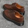 American Couple Low-top Small Leather Shoes Men's and Women's Genuine Leather Crazy Horse Brown Large-size Short Boots Round Head Men's Casual