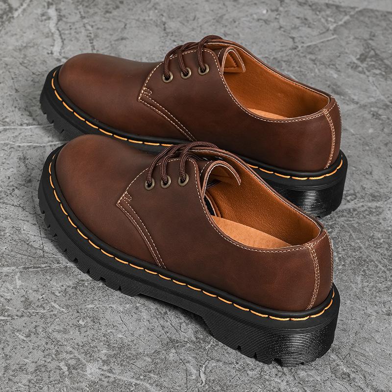 American Couple Low-top Small Leather Shoes Men's and Women's Genuine Leather Crazy Horse Brown Large-size Short Boots Round Head Men's Casual