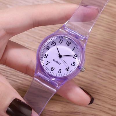 Buntes Transparentes Armband Kinderuhren Einfache Sport Mehrfarbige Armbanduhr Unisex Quarzuhren für Kinder Geschenke Uhr