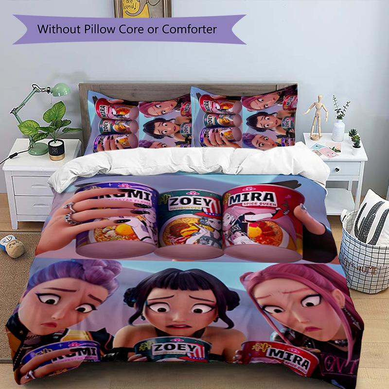 KPOP Hunter 3pcs Bedding Set Duvet Cover Closure Includes 1 Duvet Cover & 2 Pillowcases for All Seasons Bedroom Home Dorm Decor