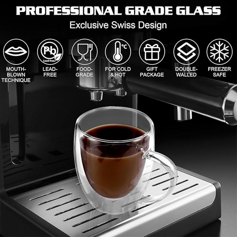 Double Wall Glass Coffee Mugs Milk Mug with Handle Cappuccino Latte Hot Drink Classic Coffee Glass Set Heat Cold Resistant Glass