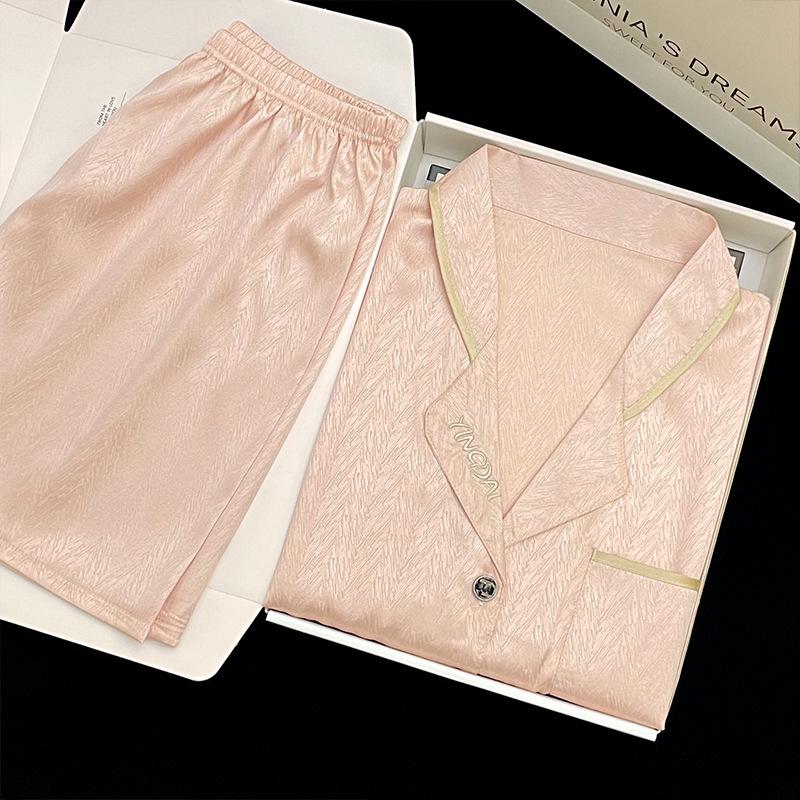 High-End Simulation Silk Nightdress Women'S Summer Temperament Short-Sleeved Suit Casual Women'S Pajamas Loungewear