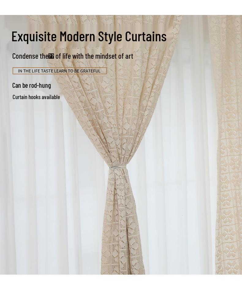 American Pastoral Floral Lace Cotton Solid Color Sun-Blocking Decorative Curtains for Bay Windows