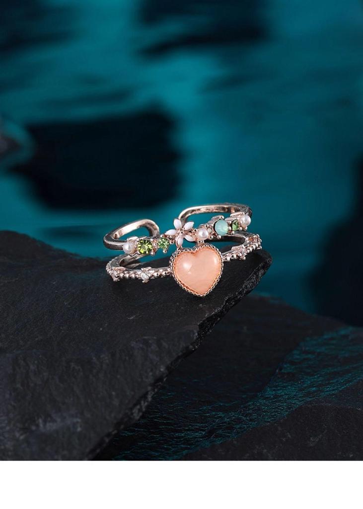Korean Double Layer Heart Zirconia Open Ring – Stylish Luxury Index Finger Accessory