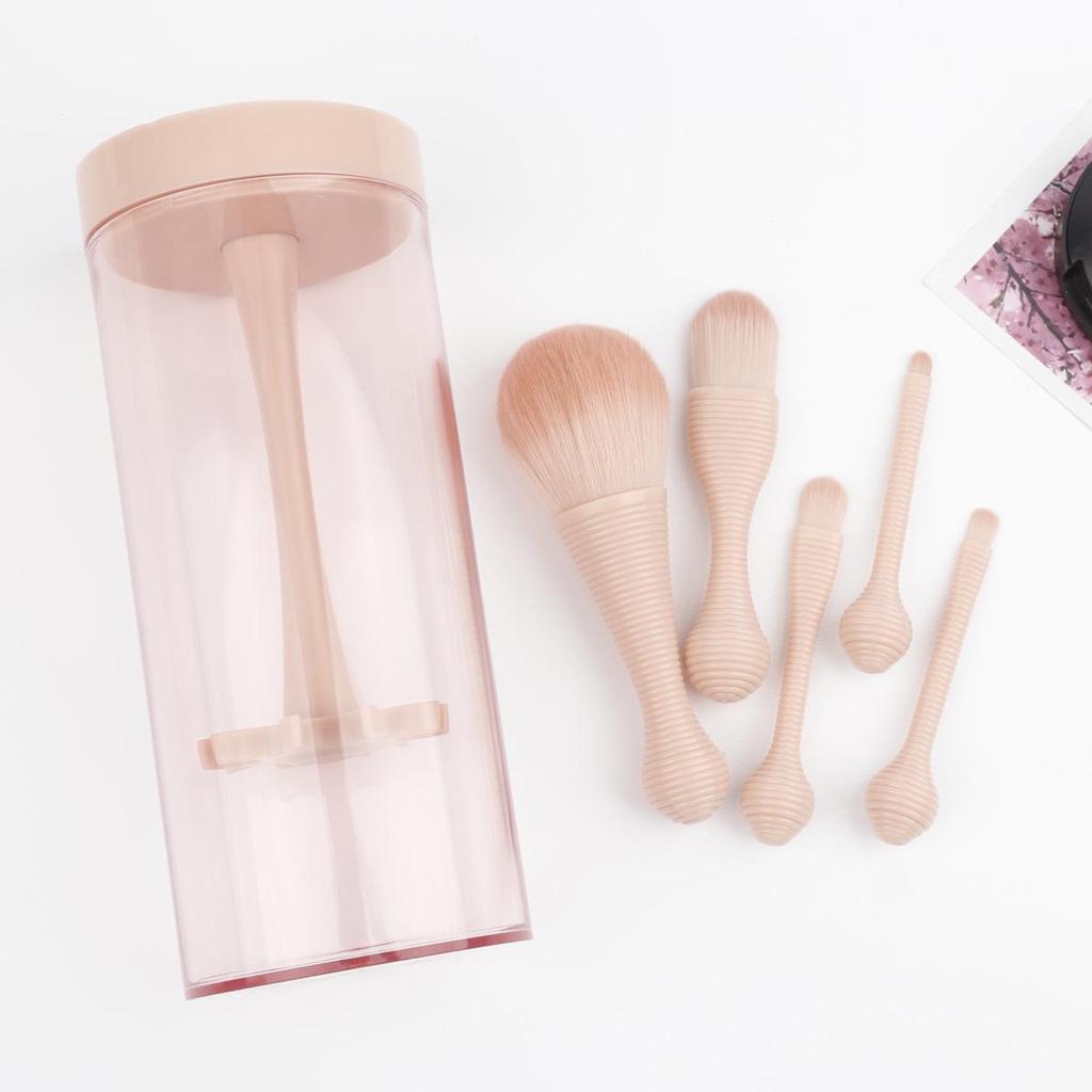 Compact Waist Powder Brush Set: 5 Portable Makeup Brushes with Storage Bucket