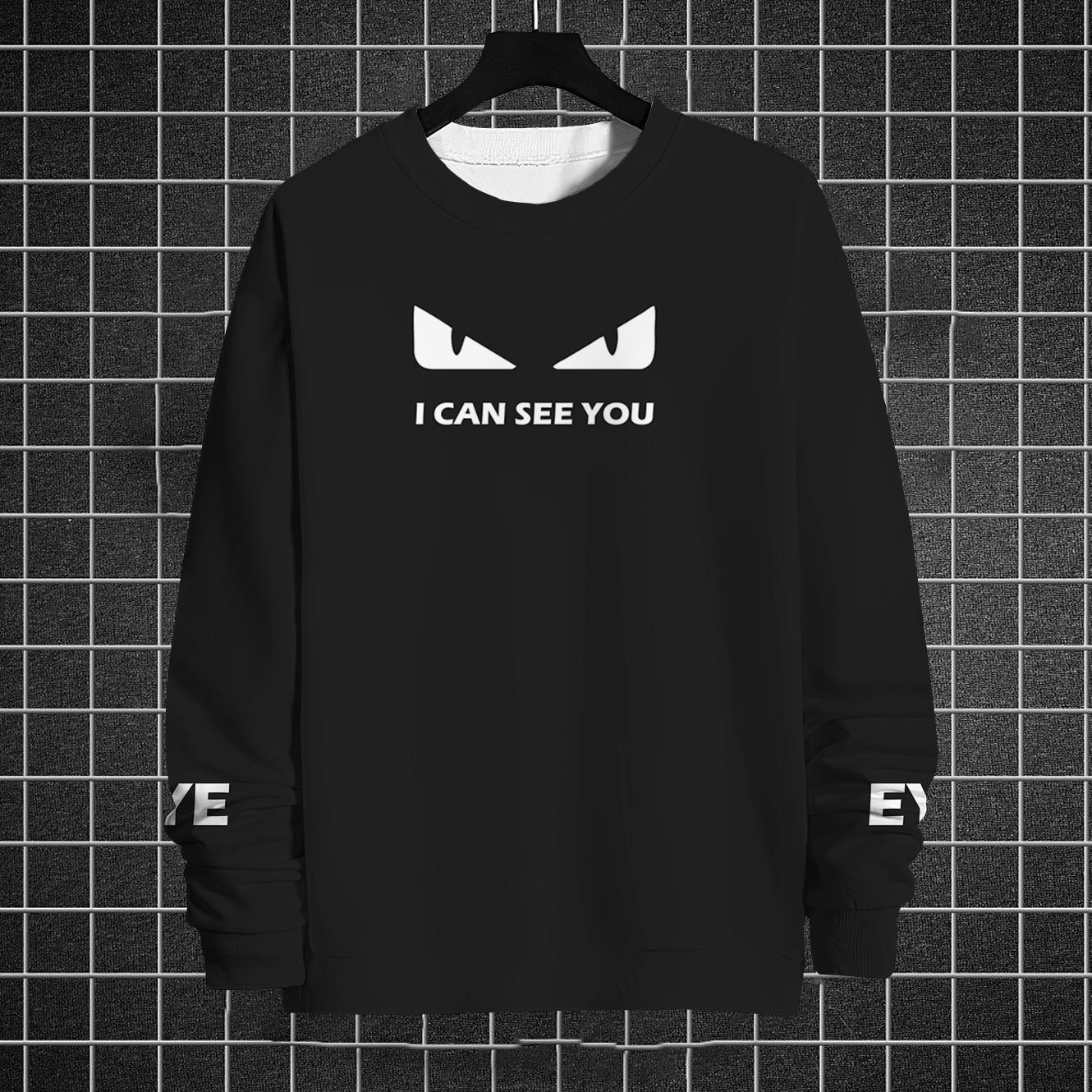 Осенняя мужская толстовка с круглым вырезом и принтом «кошачий глаз» с капюшоном — фото 8