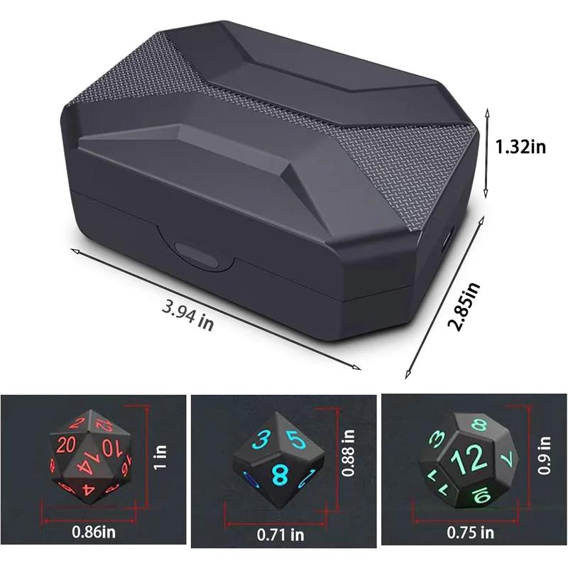 USB Rechargeable 7PCS Light Up Polyhedral Dice Set with Pouch Glowing LED DND RPG Table Game Dice for Gamer Gift