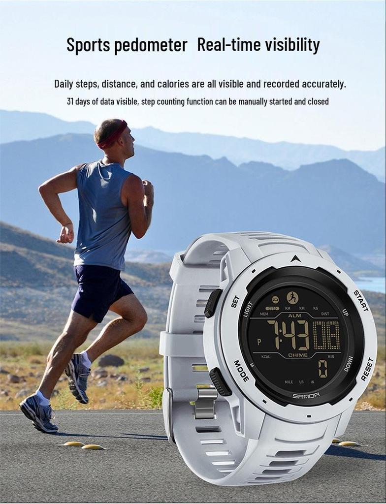 Sanda Multifunction Teen Sports Watch: Calorie Counter, Single Display, Pedometer, Waterproof.