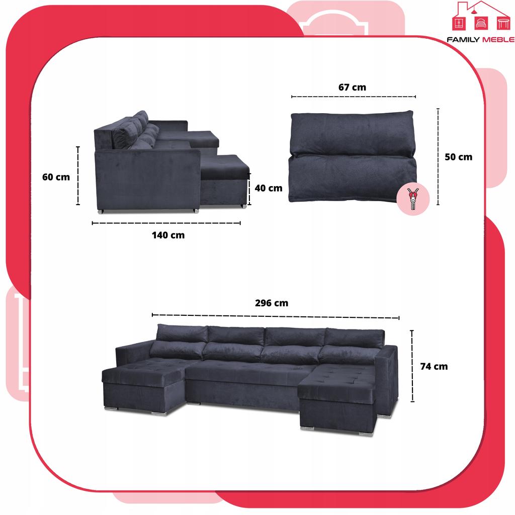 Varius BIG Corner Sofa Bed with Sleeping Containers Family Furniture Black