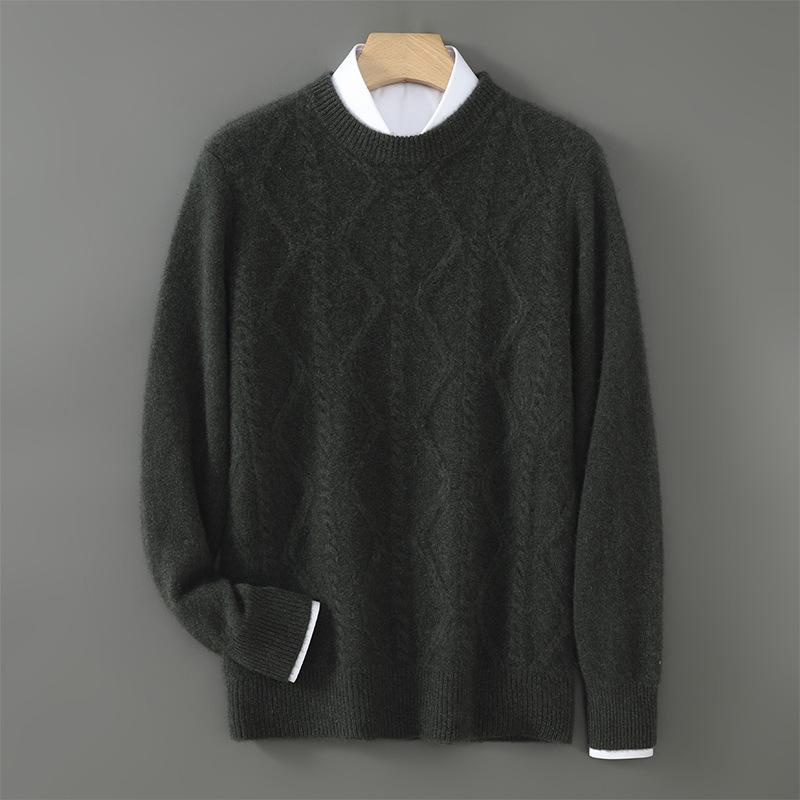Men s Retro Wool Jacquard Sweater - Thick Round Neck Knit, Autumn/Winter 2025 L