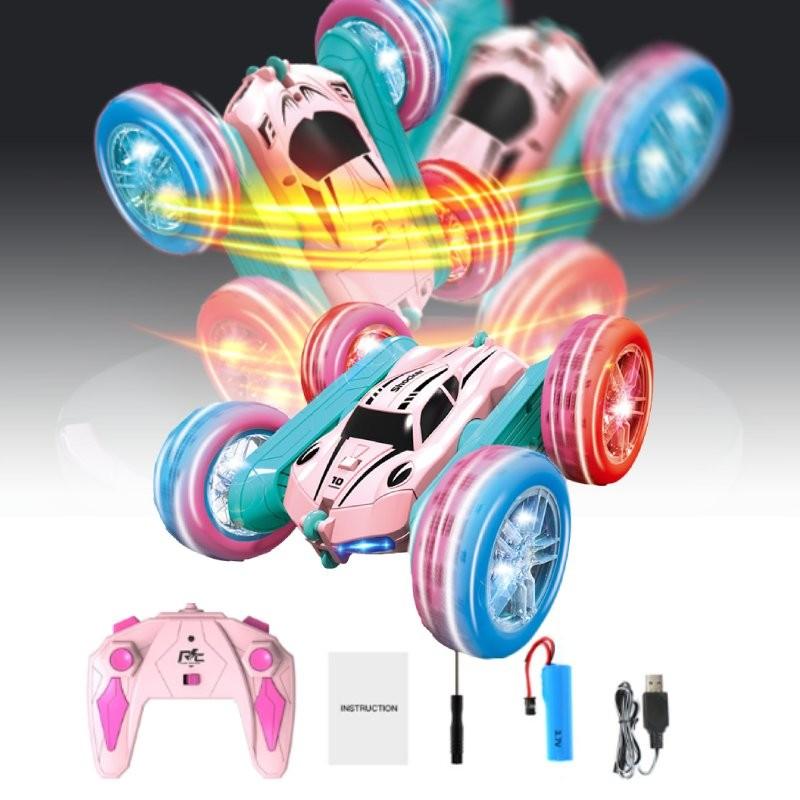 Amazing Colorful Remote Control Stunt Car With Light Up Wheels For Kids Fun
