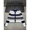 2025 Autumn/Winter Women's Striped Round Neck Knit Cardigan Long Sleeve Age-Defying Versatile Top