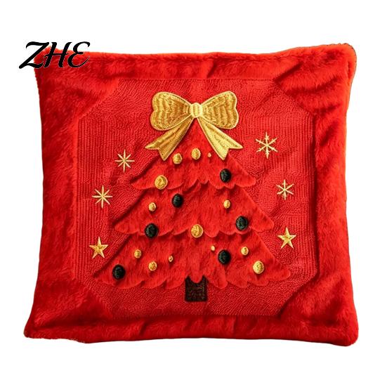Cozy Knitted Plush Pillow Covers Christmas Pillowcase, 3D Embroidered Design Soft Throw Decorative Cases Cover, Cushion Cover for Holiday Home