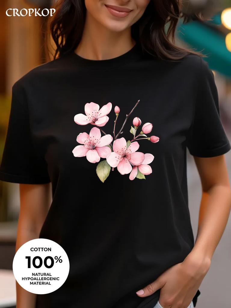 Realistic Flower Print Available In Three Colors 100 Pure Cotton Material Roundneck Shortsleeved Unisexs Tshirt Top
