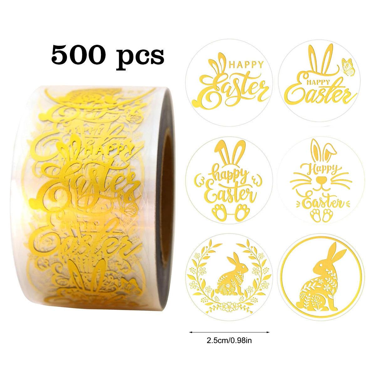 500Pcs Easter Golden Paper Stickers Bunny Eggs DIY Sealing Label Sticker Happy Easter Party Gift Decoration Supplies Kids Favors