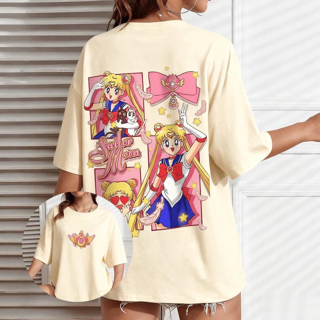 2026 New Year Sailor Moon Anime Unisexs and Womens Tshirt Casual Cartoon New Summer Street Tshirts
