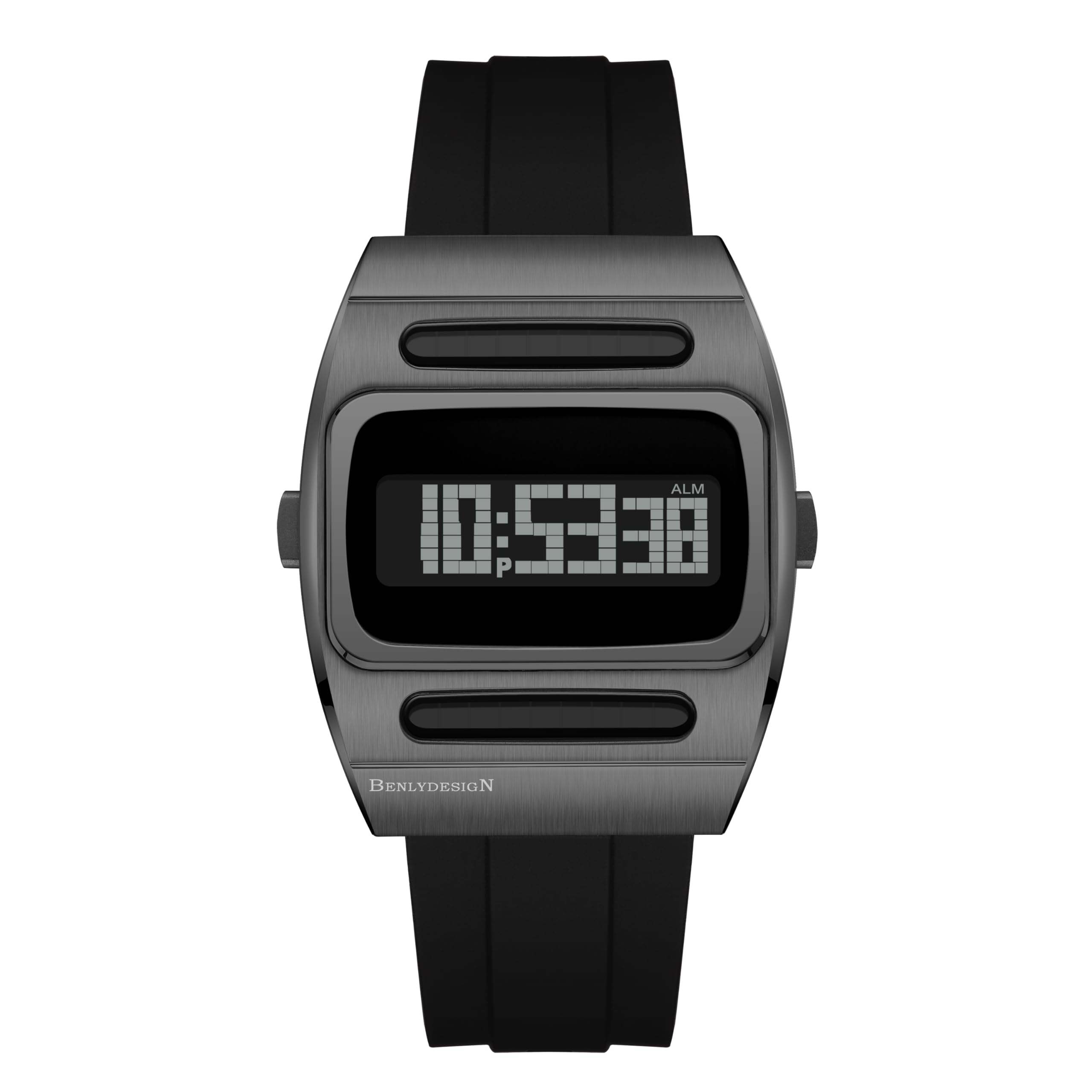BENLYDESIGN Уникальные Металлические Часы, Мужские Цифровые Часы, Крутые Часы из Нержавеющей Стали в Черном Цвете, Черный, Черный
