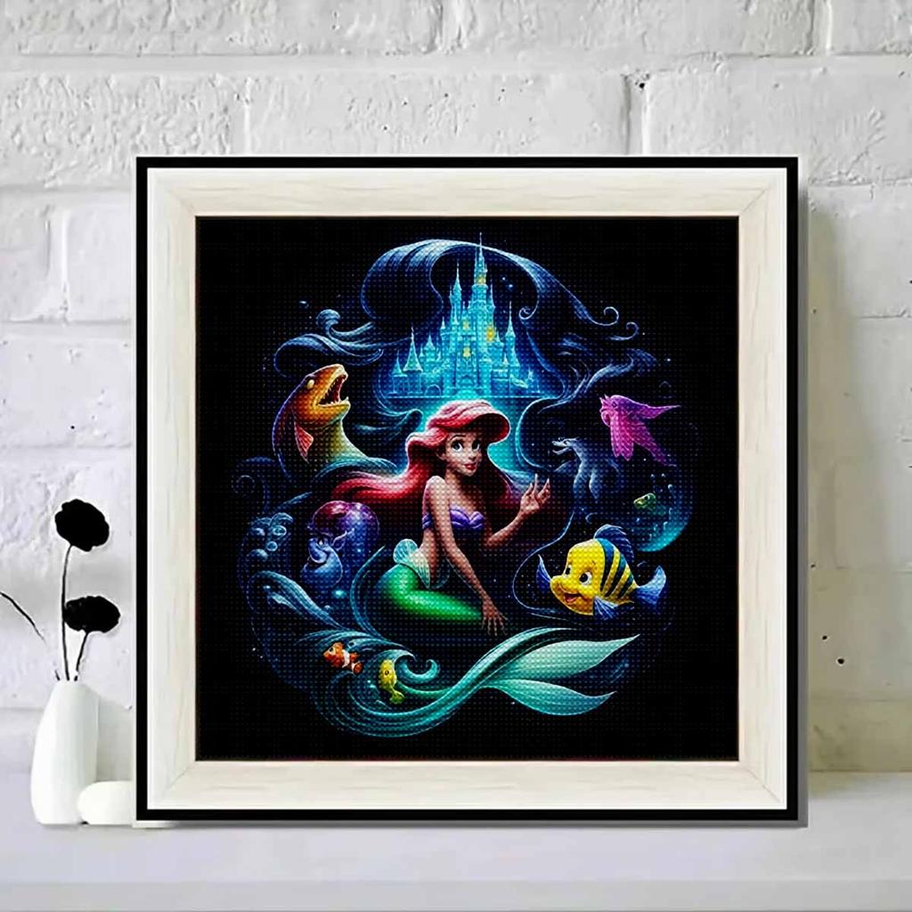 DIY Diamond Painting Round Diamond Mermaids and Small Yellow Croakers Full Diamond Mosaic Home Decoration Painting Cross Stitch Kit