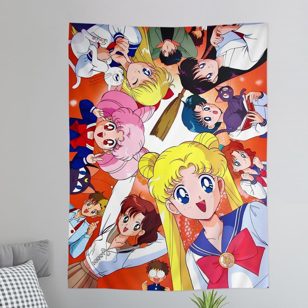 Sailor Moons Comic Cover Hanging Bohemian Tapestry Hanging Tarot Hippie Wall Rugs Dorm Japanese Tapestry