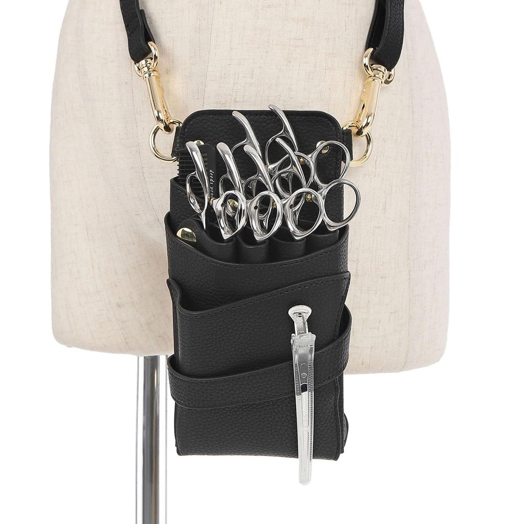 DEEDS Scissor Sienna Black with Gold for and Trimmers Case, 4-6 Scissors, (Grained) Hardware, S-399, Hairdressers, Barbers,