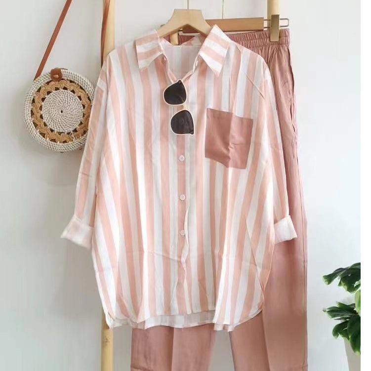 Women's Striped Casual Loose Slimming Set: New Fashionable & Comfortable
