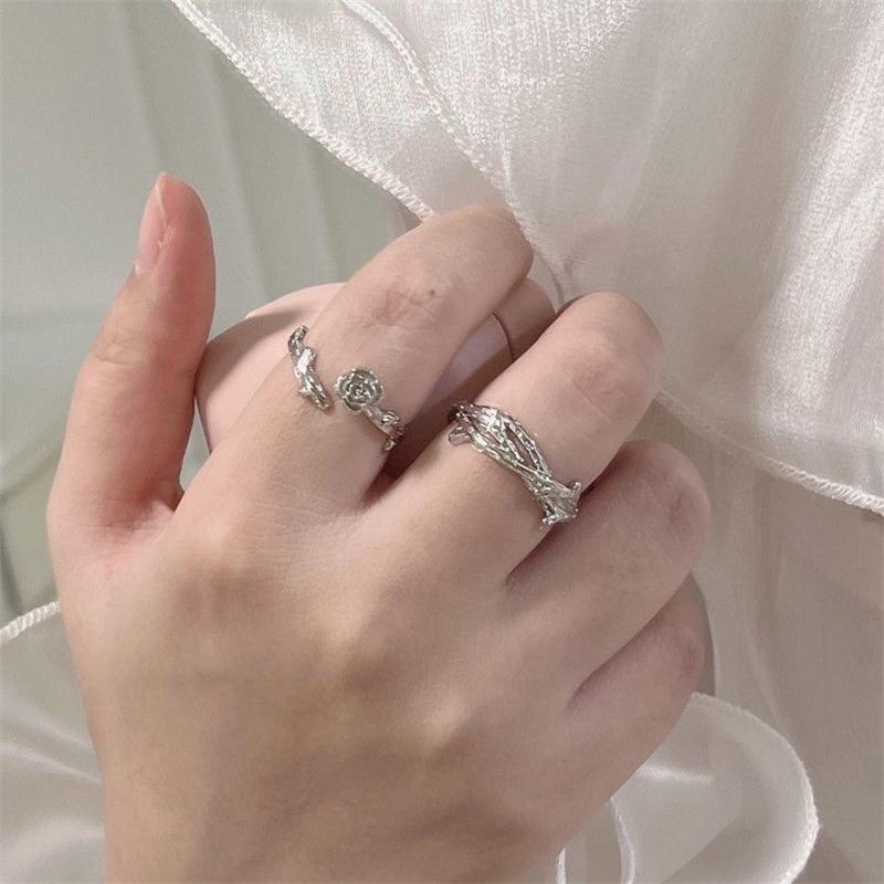 Vintage Unregelmäßige Dornen Paar Ring Retro Blume Rose Persönlichkeit Einstellbare Finger Ringe Für Frauen Liebhaber Schmuck Geschenke