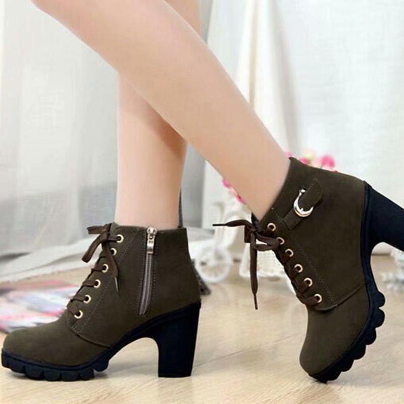 

2022 зимние женские модные пикантные удлиняющие и тонкие ботинки martin на высоком каблуке со шнуровкой и молнией