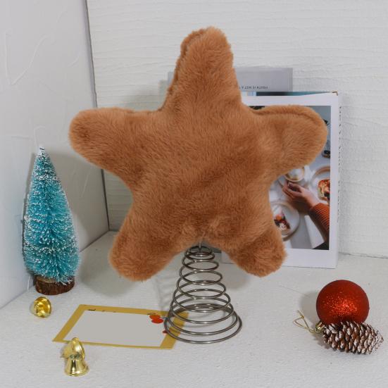 Christmas Tree Topper Plush Star Decoration Xmas Five-Pointed Star Tree Topper with Spring for Holiday Tree Decoration