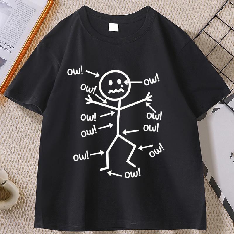 Funny Stick Figure Ow TShirt Sarcastic Pain Humor Graphic Tee Unisex Printed Graphic Tees Streetwear Clothing Unisexs Clothes