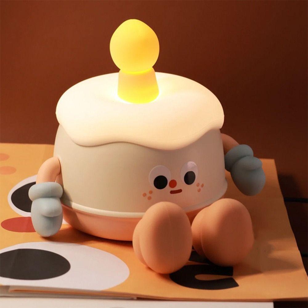 Cartoon LED Night Lamp Soft Silicone Table Lamp Birthday Cake Light  Bedside Lighting