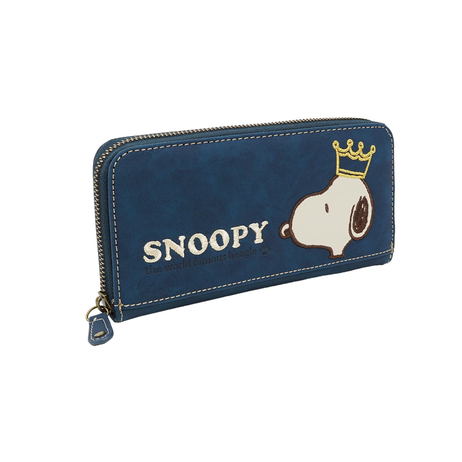 

Snoopy Women s Long Wallet with Round Zipper, Popular Character Snoopy Embroidered Crown (Navy)