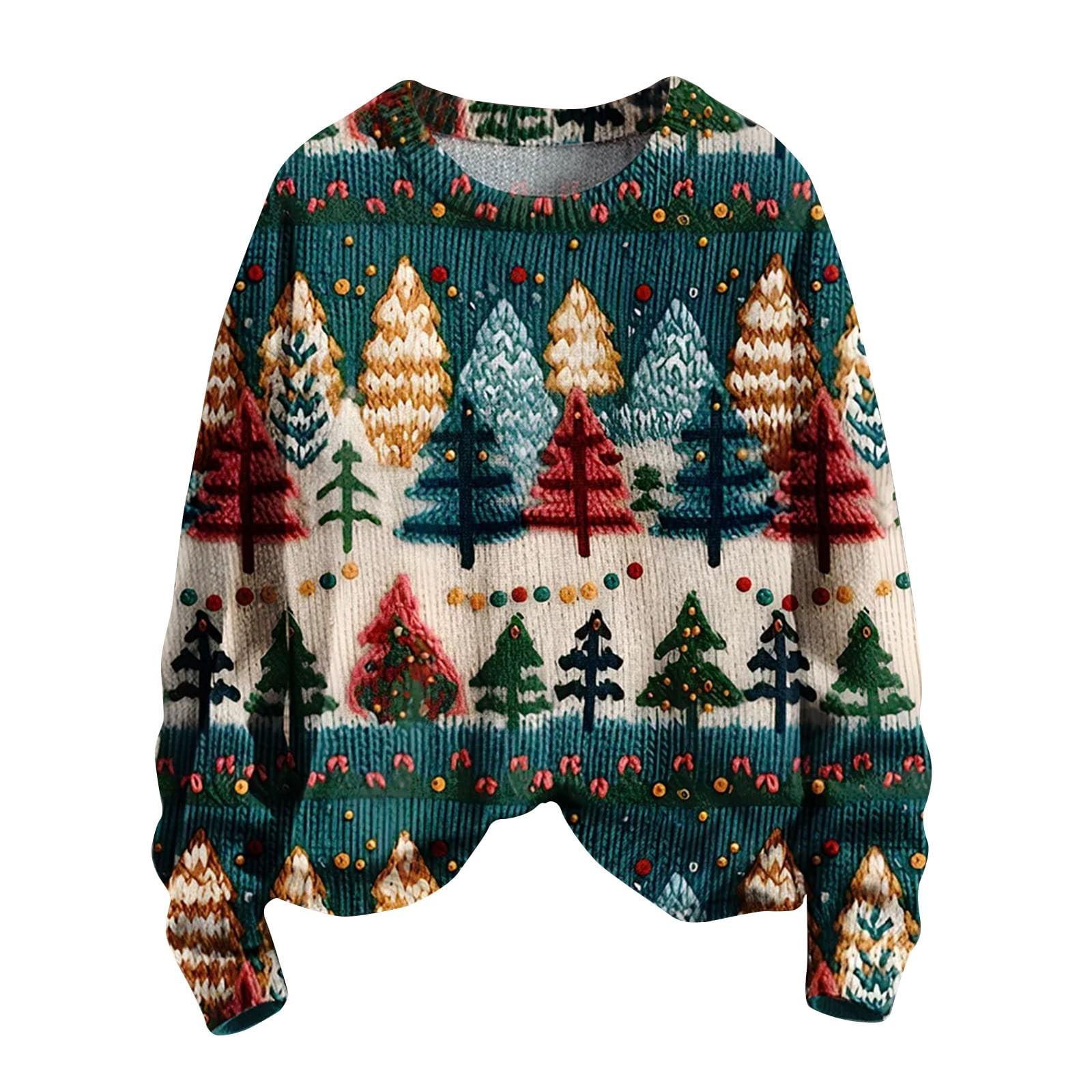 

Рождественские толстовки для женщин Вязаный свитер Милая рубашка Осенний свитер с круглым вырезом Топы L армия зеленый