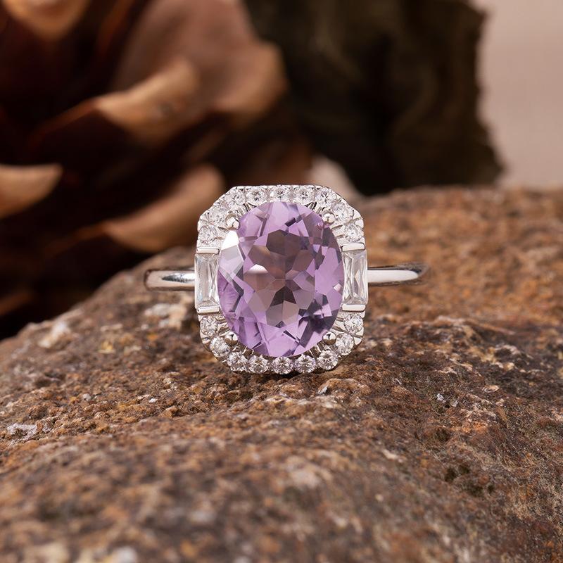 Natural Colored Jewelry Topaz Amethyst Citrine Ring Women'S S925 Silver Light Luxury High Sense