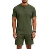 Summer Retro Men's Loose Knit Henley Shirt & Shorts Set