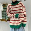 Japanese Style Striped Sweaters Women Autumn and Winte Large Size Loose All-match Knitting Pullovers
