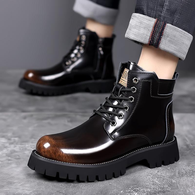 New Thick Soles To Help Men High Top Leather Shoes Increase Comfortable Breathable Increase Factory Wholesale