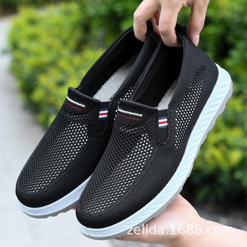 Men's Shoes Summer 2024 New Mesh Shoes Cloth Shoes Men's One-pedal Fly-woven Hollow Breathable Dad Shoes Casual Mesh Shoes