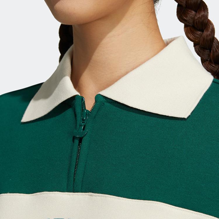 Adidas Colorblock Sports Collar Long Sleeve Dress Women Dress Green HY4179