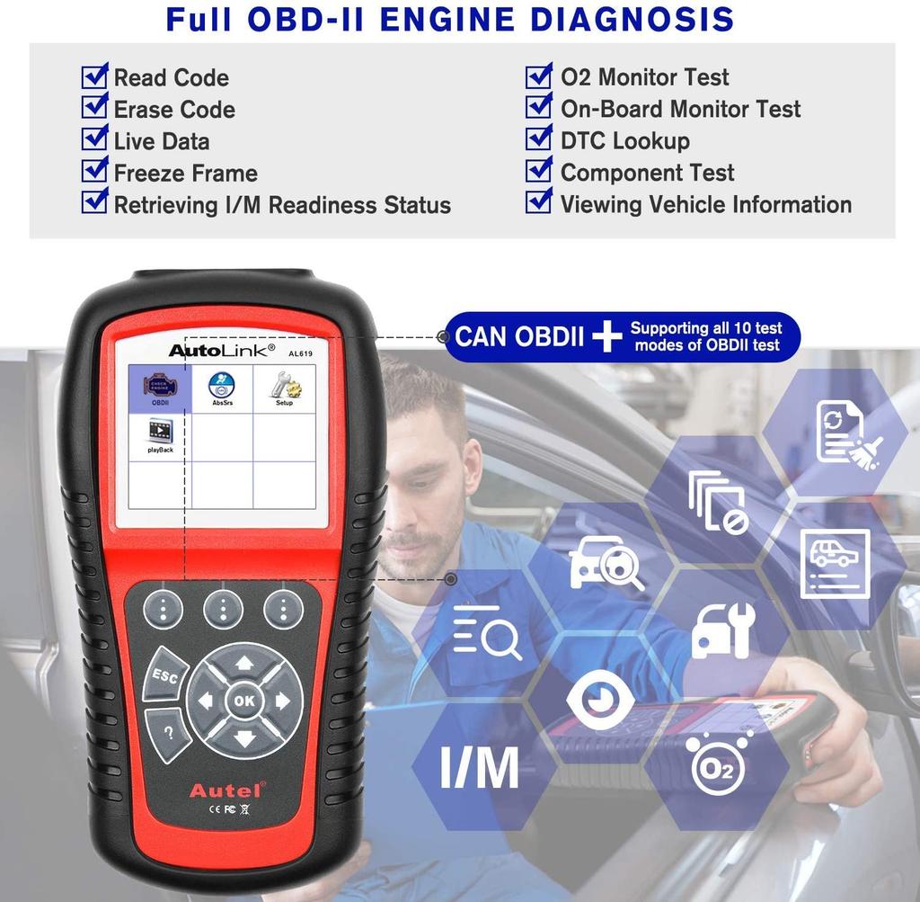 Autel AL619 AL519 Scanner OBD2 Ferramenta de Diagnóstico de Carro Leitor de Código Automotriz ABS,SRS Scanner de Diagnóstico EOBD Automotivo Ferramenta de Varredura
