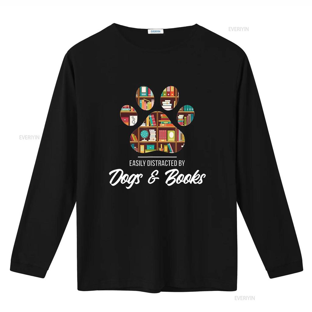 Easily Distracted By Dogs And Books Animal Lover T Shirt vintage Washed fashion Top For Everyday Wear homme Breathable
