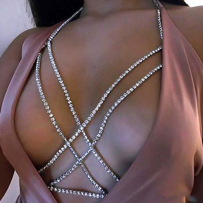 Sexy retiazka na prsia, Sexy bohémsky plážový náhrdelník s kamienkami v tvare kríža, Retiazka cez telo