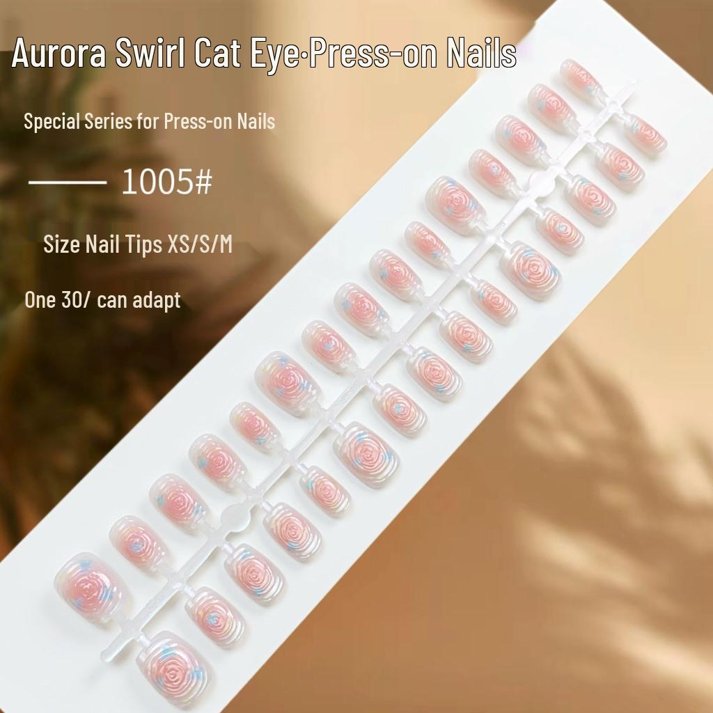 

3D Aurora Swirl Cat Eye Wearable Nails - High-End Style Fake Nail Pieces