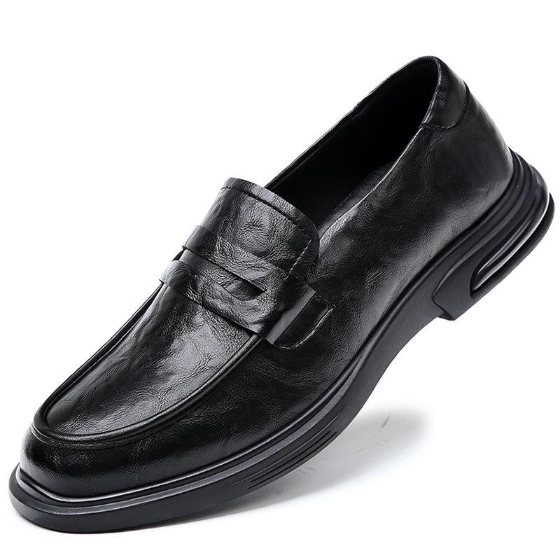 Men's shoes 2025 spring new leather platform foot cover dress business leather shoes men's one-pedal casual Doudou shoes